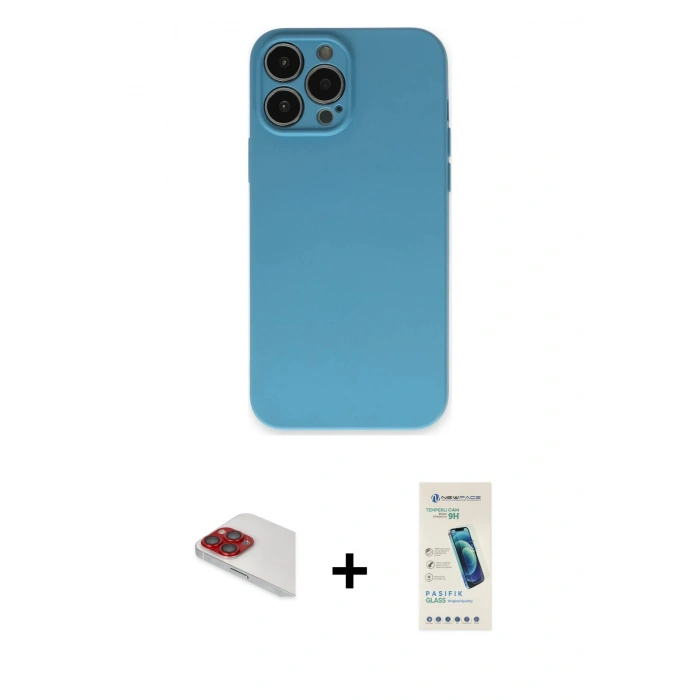 MARSİLYAN™- iPhone 13 Pro Max Kılıf Ahenk Serisi - Şeffaf Pasifik Cam Ekran Koruyucu + Pers Alüminyum Kamera Lens - KI