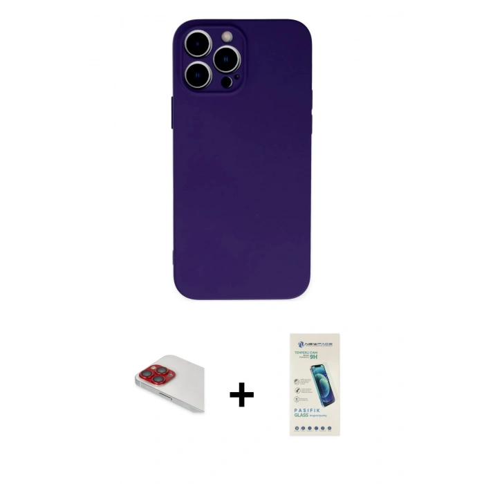 MARSİLYAN™- iPhone 13 Pro Max Kılıf Ahenk Serisi - Şeffaf Pasifik Cam Ekran Koruyucu + Pers Alüminyum Kamera Lens - KI