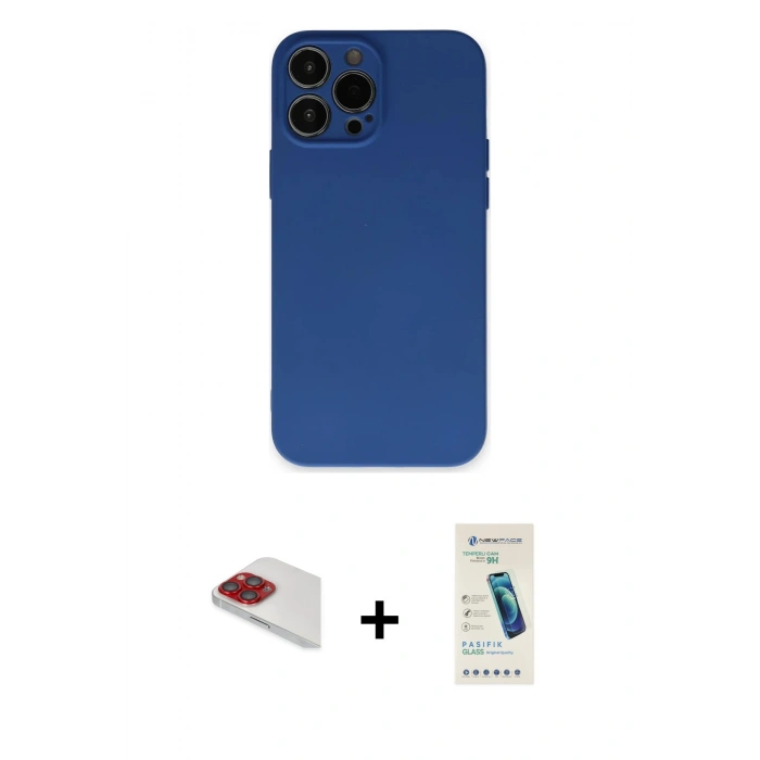 MARSİLYAN™- iPhone 13 Pro Max Kılıf Ahenk Serisi - Şeffaf Pasifik Cam Ekran Koruyucu + Pers Alüminyum Kamera Lens - KI