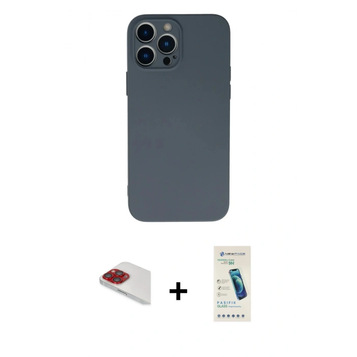 MARSİLYAN™- iPhone 13 Pro Max Kılıf Ahenk Serisi - Şeffaf Pasifik Cam Ekran Koruyucu + Pers Alüminyum Kamera Lens - KI