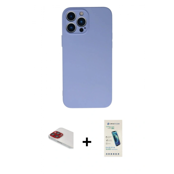 MARSİLYAN™- iPhone 13 Pro Max Kılıf Ahenk Serisi - Şeffaf Pasifik Cam Ekran Koruyucu + Pers Alüminyum Kamera Lens - KI