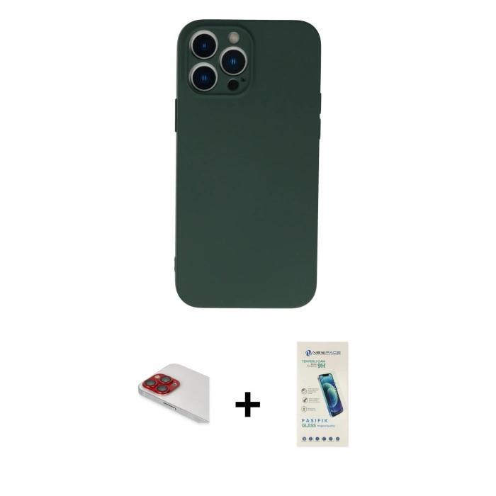 MARSİLYAN™- iPhone 13 Pro Max Kılıf Ahenk Serisi - Şeffaf Pasifik Cam Ekran Koruyucu + Pers Alüminyum Kamera Lens - KI