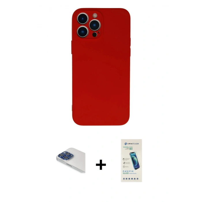 MARSİLYAN™- iPhone 13 Pro Max Kılıf Ahenk Serisi - Şeffaf Pasifik Cam Ekran Koruyucu + Pers Alüminyum Kamera Lens - LT