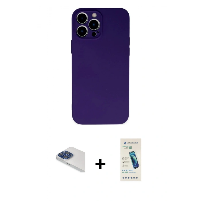 MARSİLYAN™- iPhone 13 Pro Max Kılıf Ahenk Serisi - Şeffaf Pasifik Cam Ekran Koruyucu + Pers Alüminyum Kamera Lens - LT