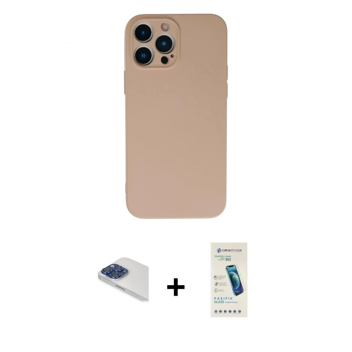 MARSİLYAN™- iPhone 13 Pro Max Kılıf Ahenk Serisi - Şeffaf Pasifik Cam Ekran Koruyucu + Pers Alüminyum Kamera Lens - LT