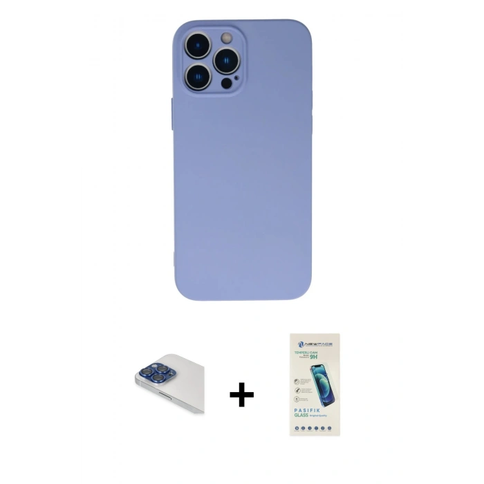 MARSİLYAN™- iPhone 13 Pro Max Kılıf Ahenk Serisi - Şeffaf Pasifik Cam Ekran Koruyucu + Pers Alüminyum Kamera Lens - LT