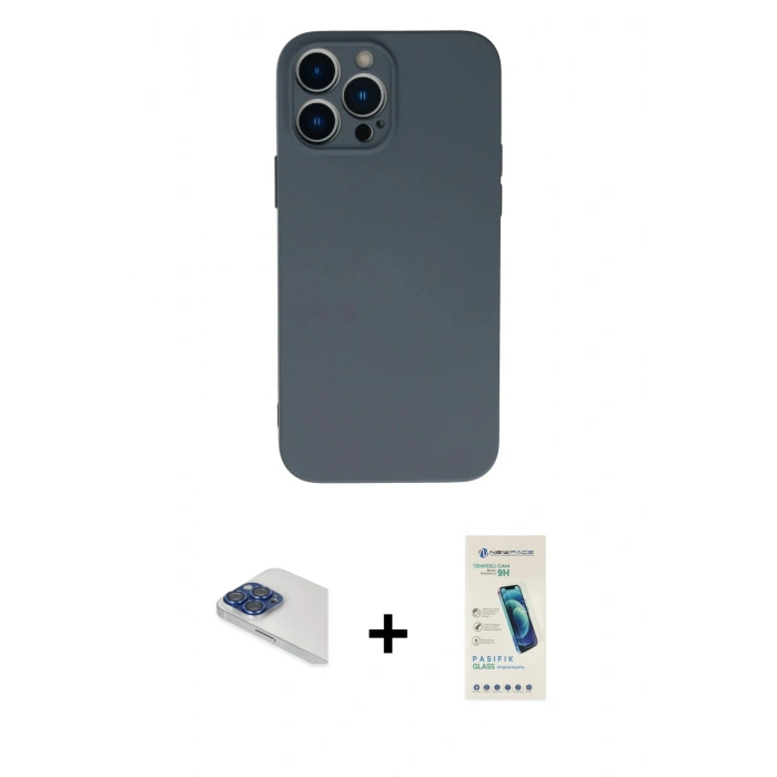 MARSİLYAN™- iPhone 13 Pro Max Kılıf Ahenk Serisi - Şeffaf Pasifik Cam Ekran Koruyucu + Pers Alüminyum Kamera Lens - LT