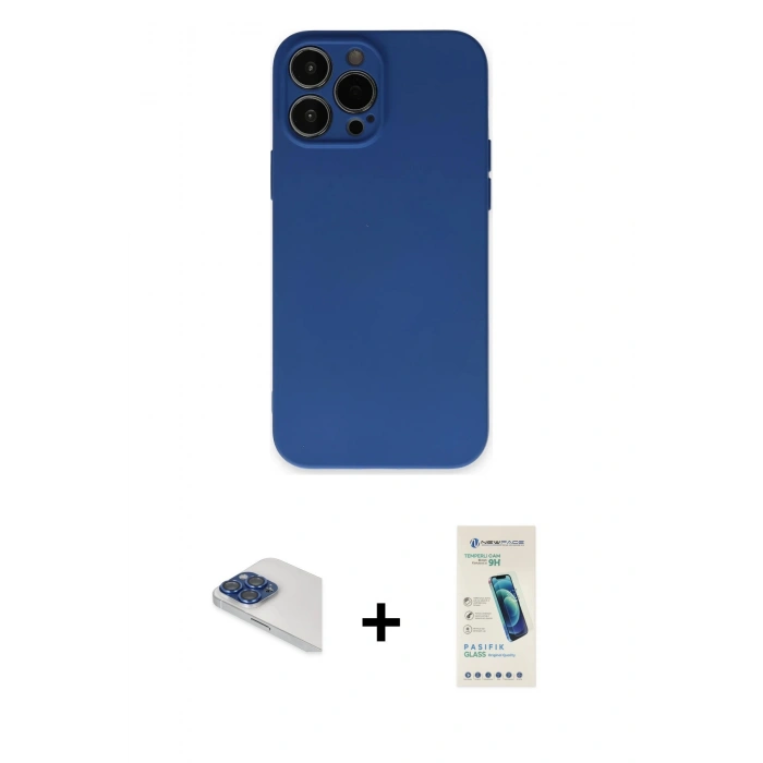 MARSİLYAN™- iPhone 13 Pro Max Kılıf Ahenk Serisi - Şeffaf Pasifik Cam Ekran Koruyucu + Pers Alüminyum Kamera Lens - LT