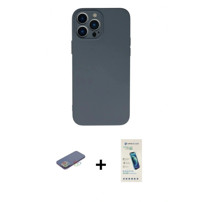 MARSİLYAN™- iPhone 13 Pro Max Kılıf Ahenk Serisi - Şeffaf Pasifik Cam Ekran Koruyucu + Renkli Kamera Lens Koruma Cam - MI
