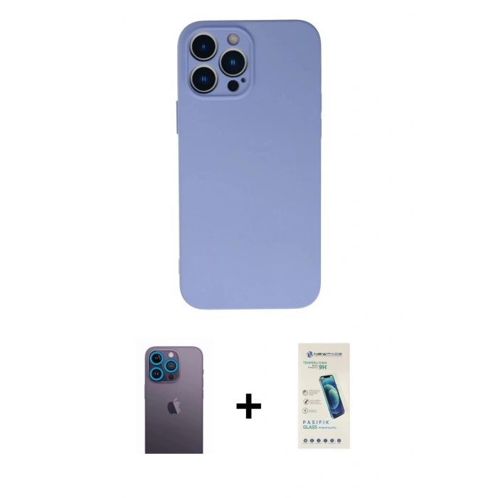 MARSİLYAN™- iPhone 13 Pro Max Kılıf Ahenk Serisi - Şeffaf Pasifik Cam Ekran Koruyucu + Neon Fosforlu Kamera Lens - MI