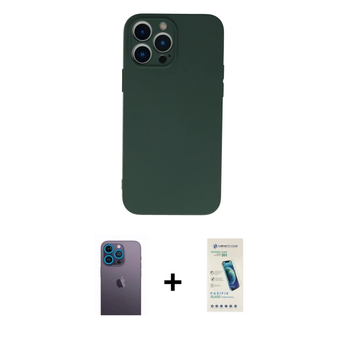 MARSİLYAN™- iPhone 13 Pro Max Kılıf Ahenk Serisi - Şeffaf Pasifik Cam Ekran Koruyucu + Neon Fosforlu Kamera Lens - MI