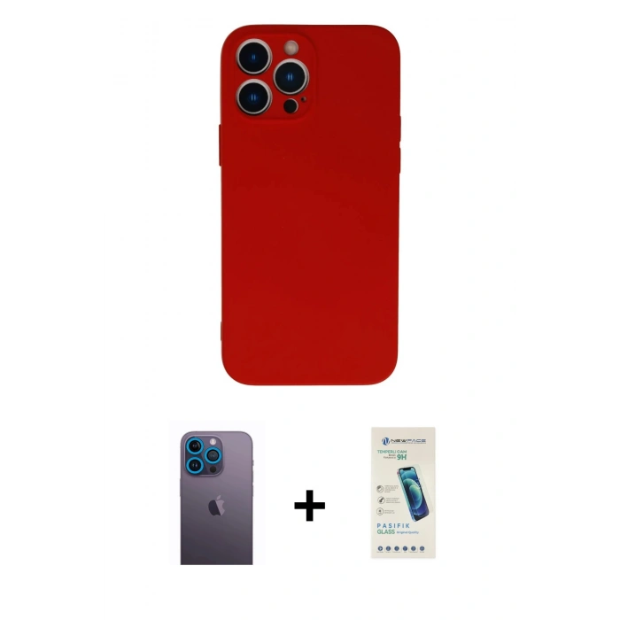 MARSİLYAN™- iPhone 13 Pro Max Kılıf Ahenk Serisi - Şeffaf Pasifik Cam Ekran Koruyucu + Neon Fosforlu Kamera Lens - MI