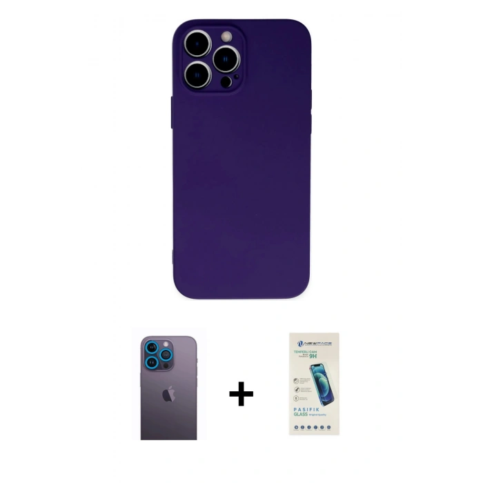 MARSİLYAN™- iPhone 13 Pro Max Kılıf Ahenk Serisi - Şeffaf Pasifik Cam Ekran Koruyucu + Neon Fosforlu Kamera Lens - MI