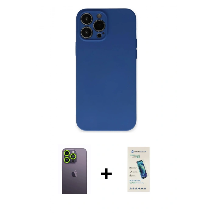 MARSİLYAN™- iPhone 13 Pro Max Kılıf Ahenk Serisi - Şeffaf Pasifik Cam Ekran Koruyucu + Neon Fosforlu Kamera Lens - YL