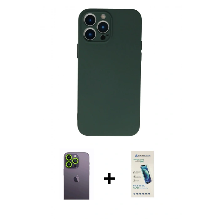 MARSİLYAN™- iPhone 13 Pro Max Kılıf Ahenk Serisi - Şeffaf Pasifik Cam Ekran Koruyucu + Neon Fosforlu Kamera Lens - YL