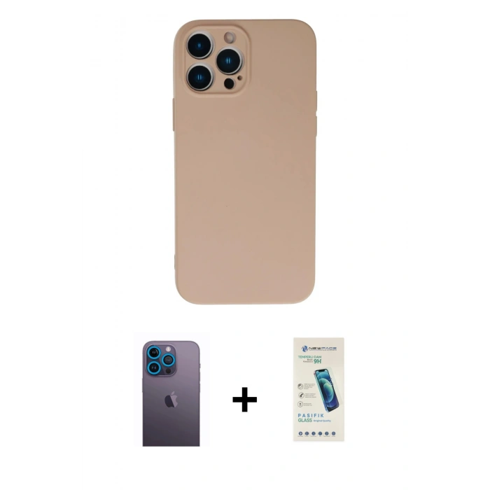 MARSİLYAN™- iPhone 13 Pro Max Kılıf Ahenk Serisi - Şeffaf Pasifik Cam Ekran Koruyucu + Neon Fosforlu Kamera Lens - MI