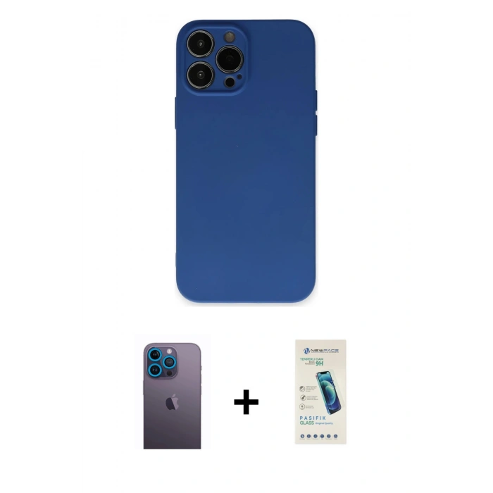 MARSİLYAN™- iPhone 13 Pro Max Kılıf Ahenk Serisi - Şeffaf Pasifik Cam Ekran Koruyucu + Neon Fosforlu Kamera Lens - MI