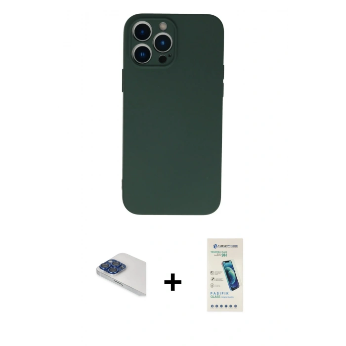MARSİLYAN™- iPhone 13 Pro Max Kılıf Ahenk Serisi - Şeffaf Pasifik Cam Ekran Koruyucu + Pers Alüminyum Kamera Lens - LT