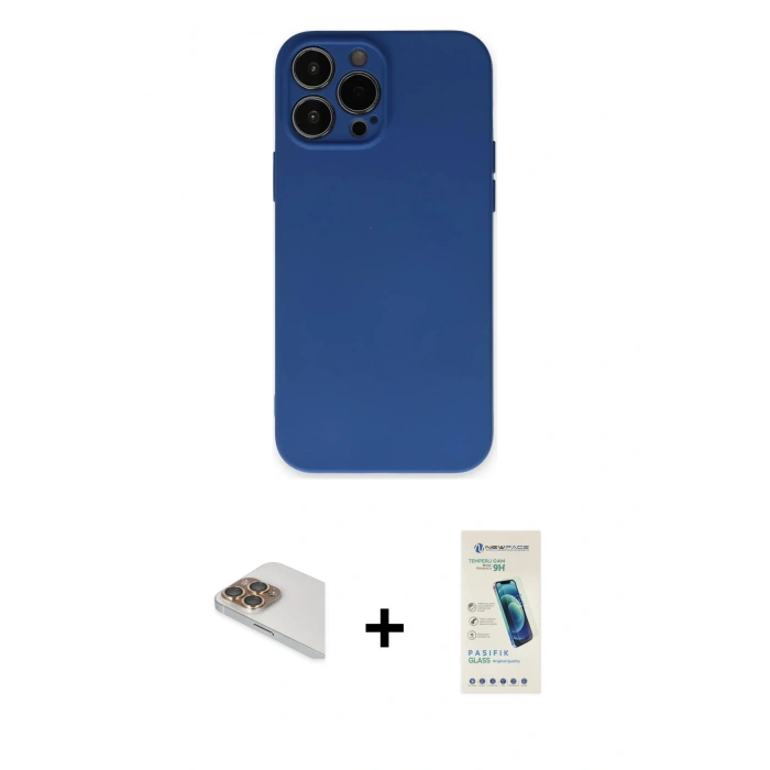MARSİLYAN™- iPhone 13 Pro Max Kılıf Ahenk Serisi - Şeffaf Pasifik Cam Ekran Koruyucu + Pers Alüminyum Kamera Lens - GD