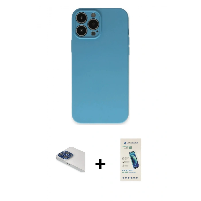 MARSİLYAN™- iPhone 13 Pro Max Kılıf Ahenk Serisi - Şeffaf Pasifik Cam Ekran Koruyucu + Pers Alüminyum Kamera Lens - LT