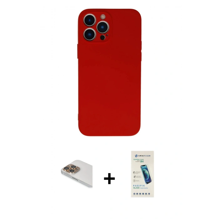 MARSİLYAN™- iPhone 13 Pro Max Kılıf Ahenk Serisi - Şeffaf Pasifik Cam Ekran Koruyucu + Pers Alüminyum Kamera Lens - GD