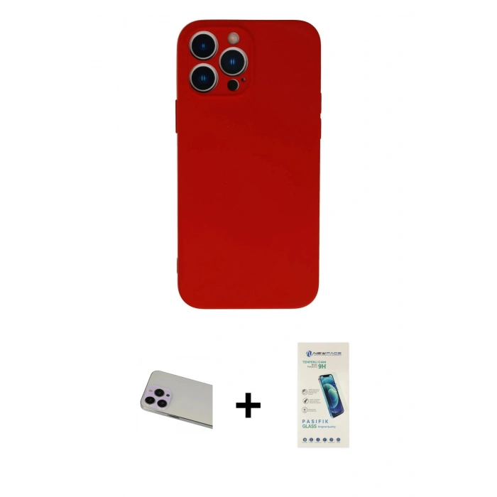 MARSİLYAN™- iPhone 13 Pro Max Kılıf Ahenk Serisi - Şeffaf Pasifik Cam Ekran Koruyucu + Rainbow Kamera Lens Koruma Cam - MR