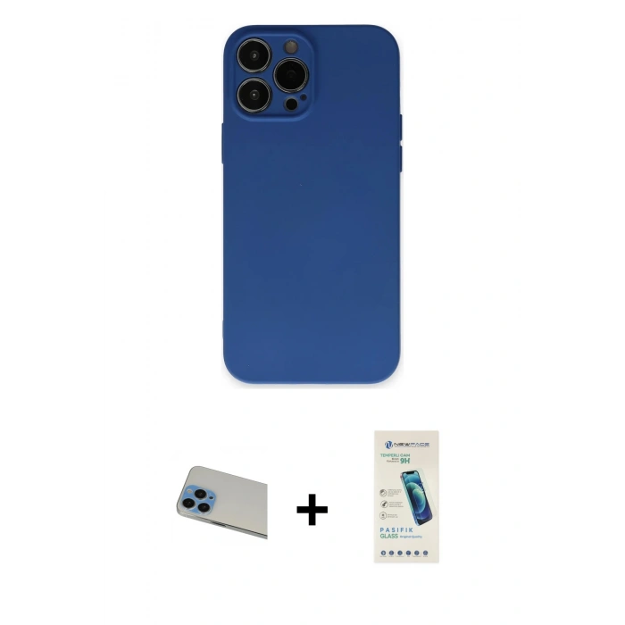 MARSİLYAN™- iPhone 13 Pro Max Kılıf Ahenk Serisi - Şeffaf Pasifik Cam Ekran Koruyucu + Rainbow Kamera Lens Koruma Cam - MI