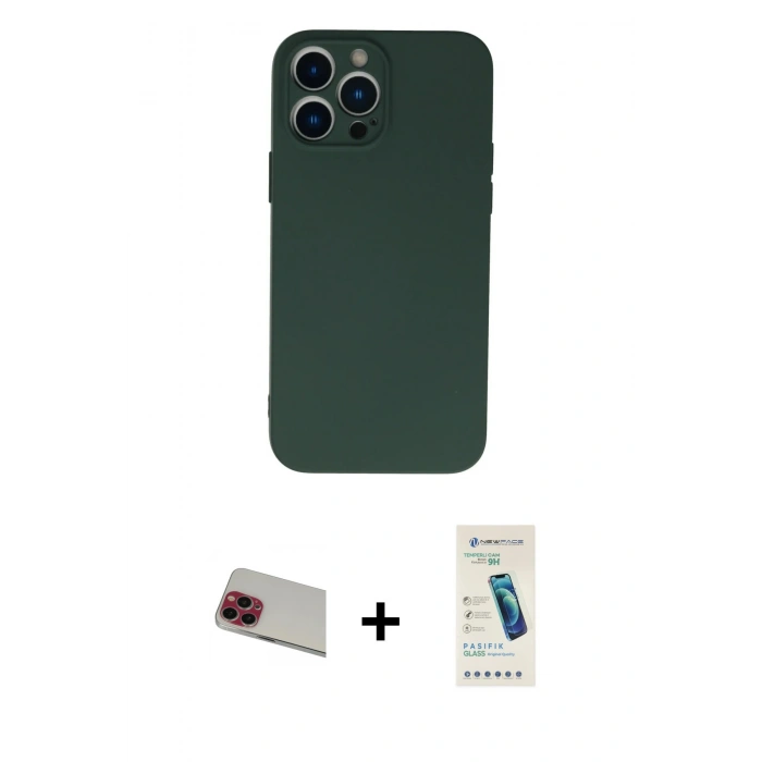 MARSİLYAN™- iPhone 13 Pro Max Kılıf Ahenk Serisi - Şeffaf Pasifik Cam Ekran Koruyucu + Rainbow Kamera Lens Koruma Cam - KI