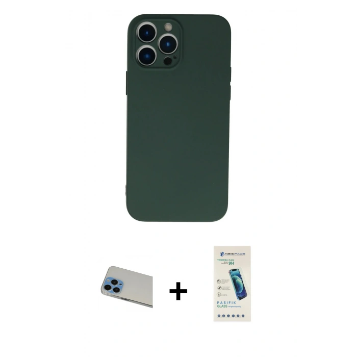 MARSİLYAN™- iPhone 13 Pro Max Kılıf Ahenk Serisi - Şeffaf Pasifik Cam Ekran Koruyucu + Rainbow Kamera Lens Koruma Cam - MI