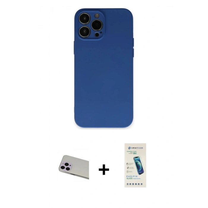 MARSİLYAN™- iPhone 13 Pro Max Kılıf Ahenk Serisi - Şeffaf Pasifik Cam Ekran Koruyucu + Rainbow Kamera Lens Koruma Cam - MR