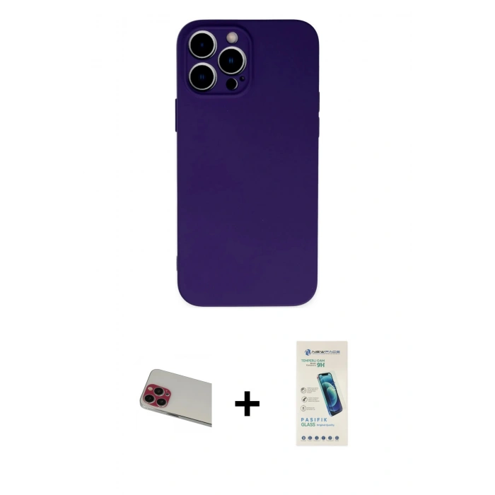 MARSİLYAN™- iPhone 13 Pro Max Kılıf Ahenk Serisi - Şeffaf Pasifik Cam Ekran Koruyucu + Rainbow Kamera Lens Koruma Cam - KI