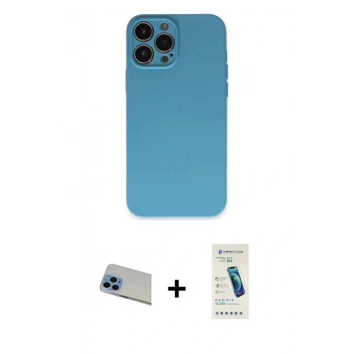 MARSİLYAN™- iPhone 13 Pro Max Kılıf Ahenk Serisi - Şeffaf Pasifik Cam Ekran Koruyucu + Rainbow Kamera Lens Koruma Cam - MI
