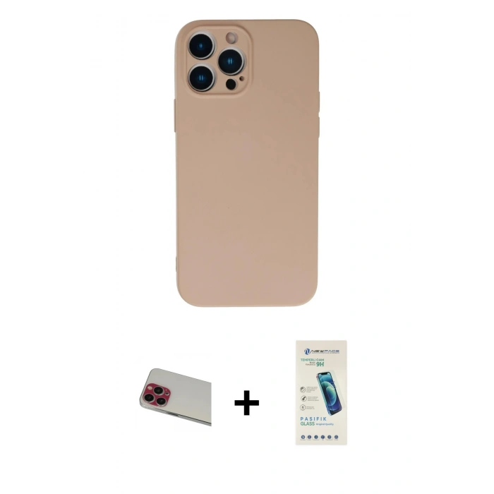 MARSİLYAN™- iPhone 13 Pro Max Kılıf Ahenk Serisi - Şeffaf Pasifik Cam Ekran Koruyucu + Rainbow Kamera Lens Koruma Cam - KI