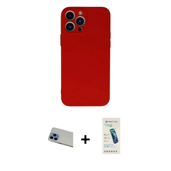 MARSİLYAN™- iPhone 13 Pro Max Kılıf Ahenk Serisi - Şeffaf Pasifik Cam Ekran Koruyucu + Rainbow Kamera Lens Koruma Cam - MI