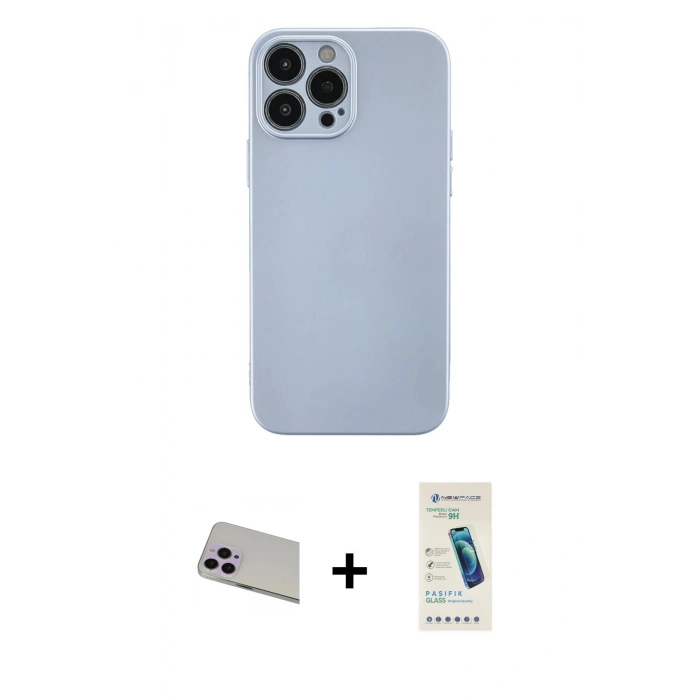 MARSİLYAN™- iPhone 13 Pro Max Kılıf Ahenk Serisi - Şeffaf Pasifik Cam Ekran Koruyucu + Rainbow Kamera Lens Koruma Cam - MR