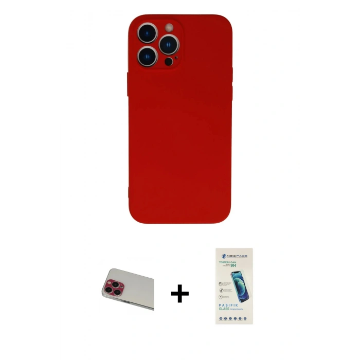 MARSİLYAN™- iPhone 13 Pro Max Kılıf Ahenk Serisi - Şeffaf Pasifik Cam Ekran Koruyucu + Rainbow Kamera Lens Koruma Cam - KI