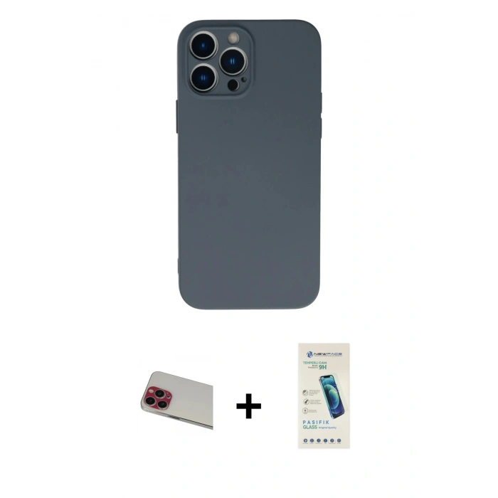 MARSİLYAN™- iPhone 13 Pro Max Kılıf Ahenk Serisi - Şeffaf Pasifik Cam Ekran Koruyucu + Rainbow Kamera Lens Koruma Cam - KI