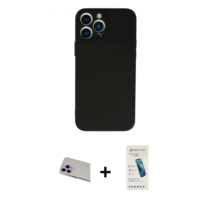 MARSİLYAN™- iPhone 13 Pro Max Kılıf Ahenk Serisi - Şeffaf Pasifik Cam Ekran Koruyucu + Rainbow Kamera Lens Koruma Cam - MR