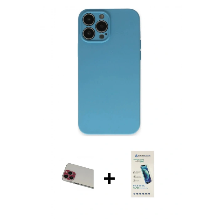 MARSİLYAN™- iPhone 13 Pro Max Kılıf Ahenk Serisi - Şeffaf Pasifik Cam Ekran Koruyucu + Rainbow Kamera Lens Koruma Cam - KI