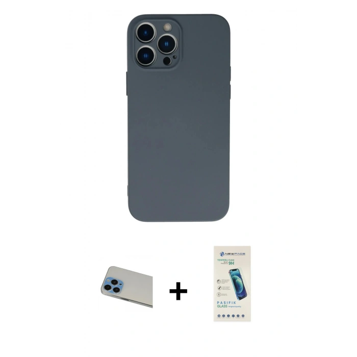 MARSİLYAN™- iPhone 13 Pro Max Kılıf Ahenk Serisi - Şeffaf Pasifik Cam Ekran Koruyucu + Rainbow Kamera Lens Koruma Cam - MI