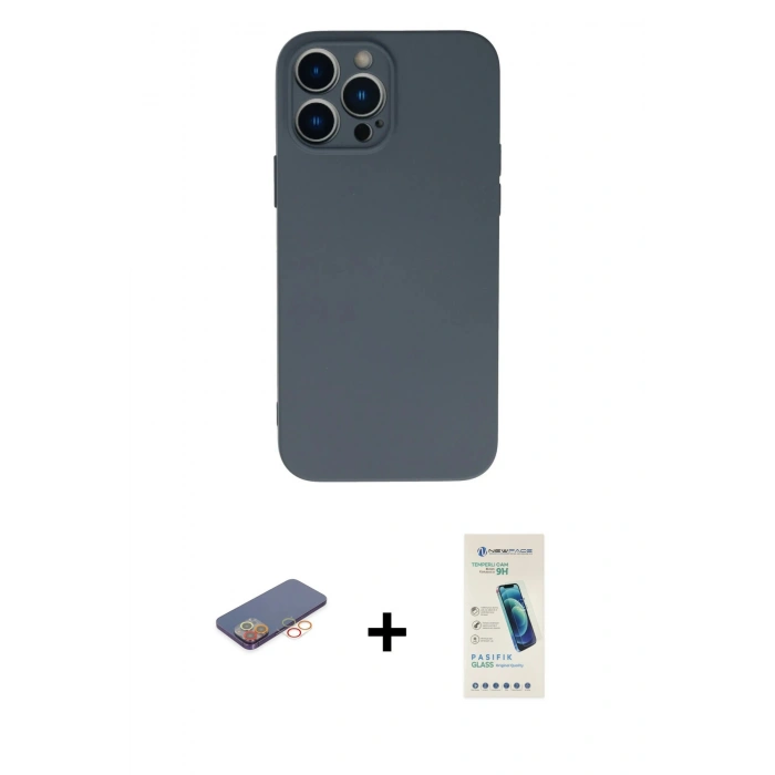 MARSİLYAN™- iPhone 13 Pro Max Kılıf Ahenk Serisi - Şeffaf Pasifik Cam Ekran Koruyucu + Renkli Kamera Lens Koruma Cam - TU