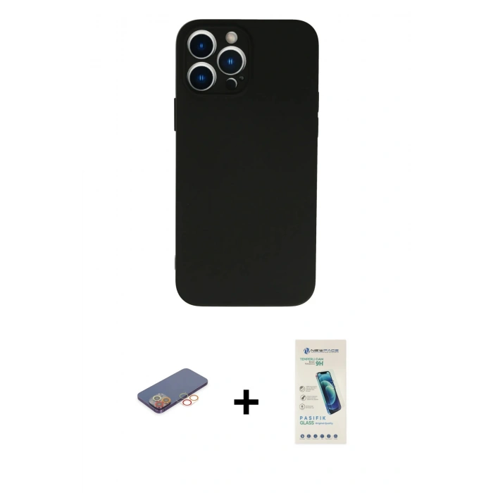 MARSİLYAN™- iPhone 13 Pro Max Kılıf Ahenk Serisi - Şeffaf Pasifik Cam Ekran Koruyucu + Renkli Kamera Lens Koruma Cam - TU