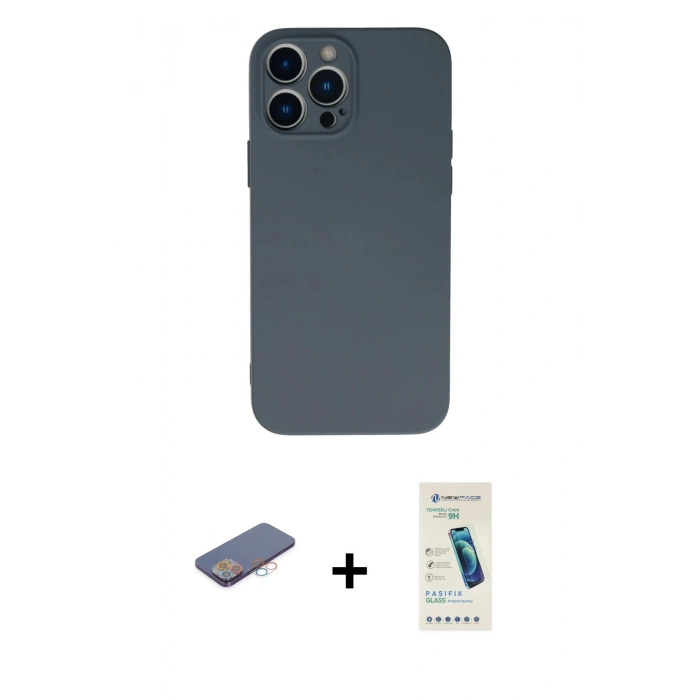 MARSİLYAN™- iPhone 13 Pro Max Kılıf Ahenk Serisi - Şeffaf Pasifik Cam Ekran Koruyucu + Renkli Kamera Lens Koruma Cam - PE