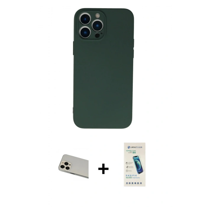 MARSİLYAN™- iPhone 13 Pro Max Kılıf Ahenk Serisi - Şeffaf Pasifik Cam Ekran Koruyucu + Rainbow Kamera Lens Koruma Cam - REGD