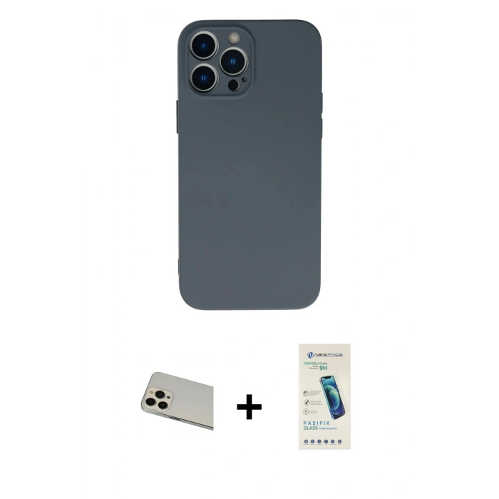 MARSİLYAN™- iPhone 13 Pro Max Kılıf Ahenk Serisi - Şeffaf Pasifik Cam Ekran Koruyucu + Rainbow Kamera Lens Koruma Cam - REGD