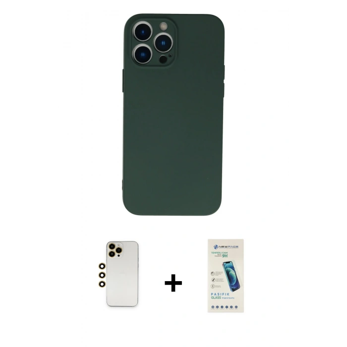MARSİLYAN™- iPhone 13 Pro Max Kılıf Ahenk Serisi - Şeffaf Pasifik Cam Ekran Koruyucu + Shine Kamera Lens - GD