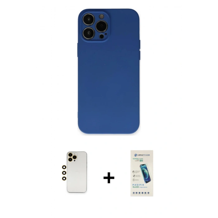 MARSİLYAN™- iPhone 13 Pro Max Kılıf Ahenk Serisi - Şeffaf Pasifik Cam Ekran Koruyucu + Shine Kamera Lens - GD