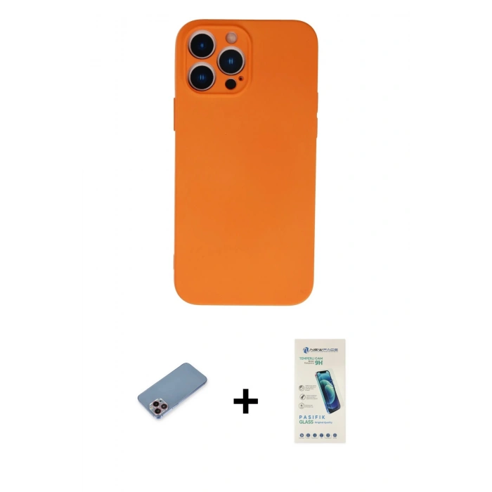 MARSİLYAN™- iPhone 13 Pro Max Kılıf Ahenk Serisi - Şeffaf Pasifik Cam Ekran Koruyucu + Shine Kamera Lens Koruma Cam - PE