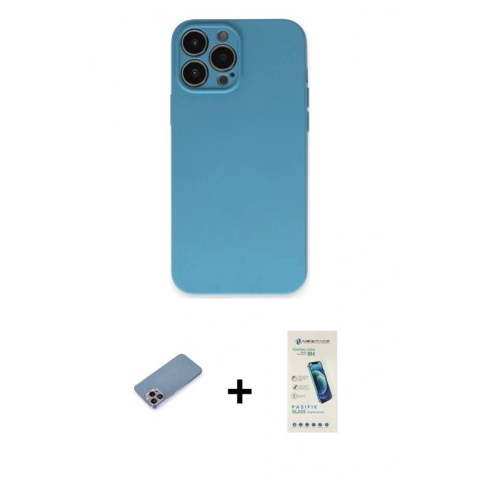 MARSİLYAN™- iPhone 13 Pro Max Kılıf Ahenk Serisi - Şeffaf Pasifik Cam Ekran Koruyucu + Shine Kamera Lens Koruma Cam - PE