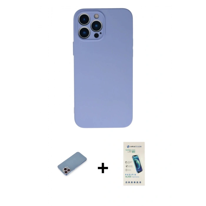 MARSİLYAN™- iPhone 13 Pro Max Kılıf Ahenk Serisi - Şeffaf Pasifik Cam Ekran Koruyucu + Shine Kamera Lens Koruma Cam - PE